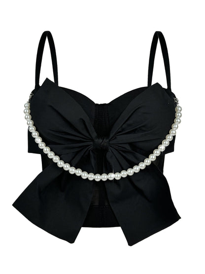 Summer New Pearl Bow Camisole Stylish Versatile Fishbone Corset Slim Fit Elegant Top