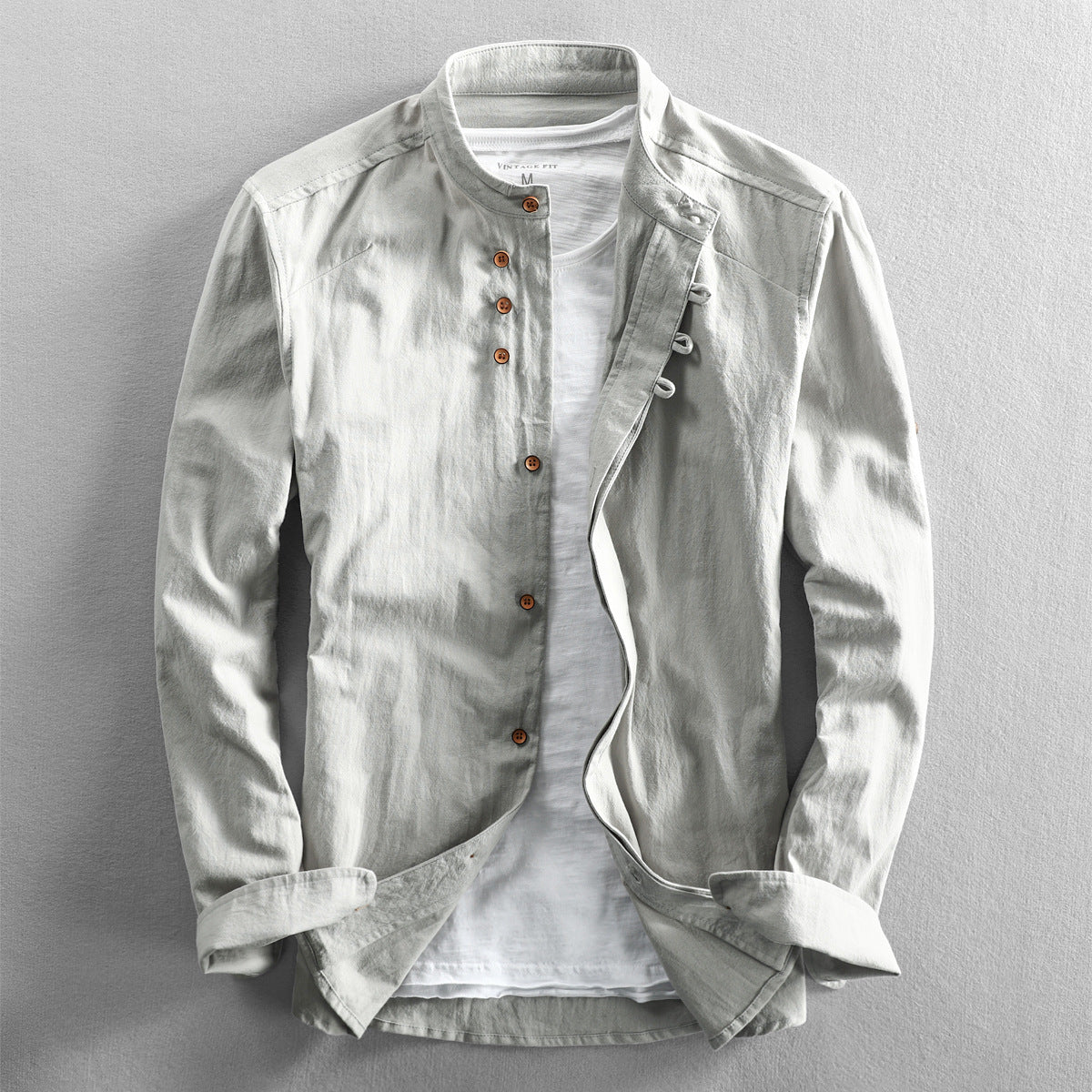 Vintage Chinese-style Slim-fit Shirt With A Mandarin Collar