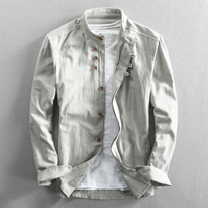 Vintage Chinese-style Slim-fit Shirt With A Mandarin Collar