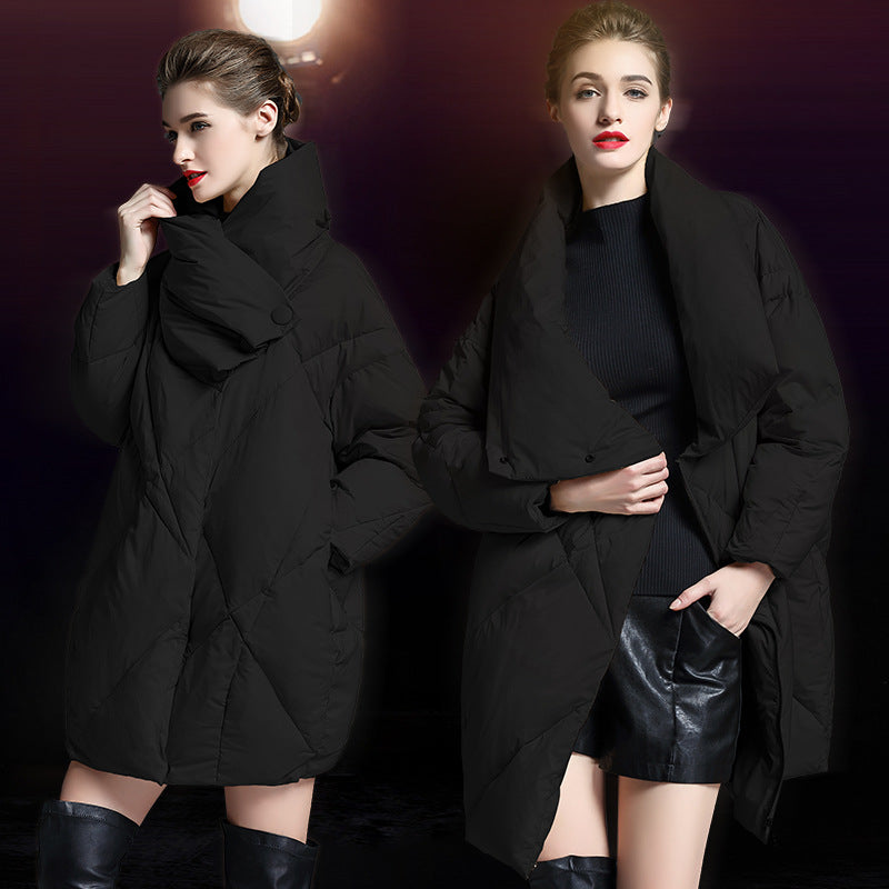Plus-size Loose-fit Extra-thick Mid-length Down Jacket With White Duck Down
