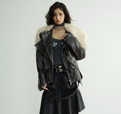 Two-layered Distressed PU Leather Jacket
