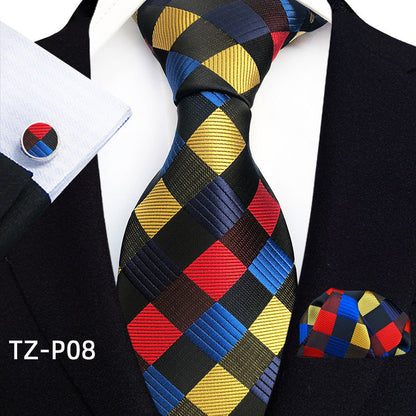 Mens Plaid Formal Tie Pocket Square And Cufflinks Three-Piece Set
