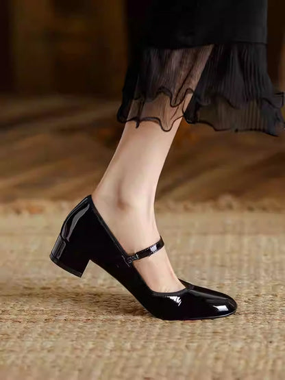 Soft Bottom Elegant French Shoes Chunky Heel Pumps Women