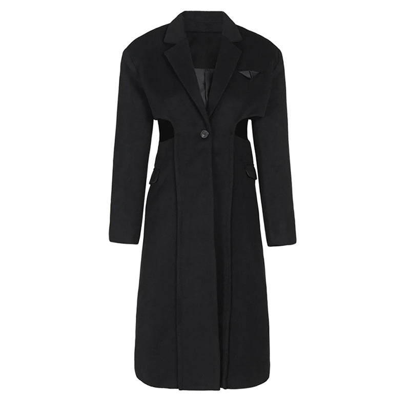 Fake Two-piece Hollow-out Long Wool Coat