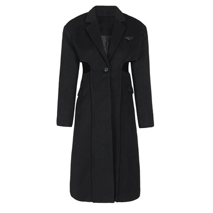 Fake Two-piece Hollow-out Long Wool Coat