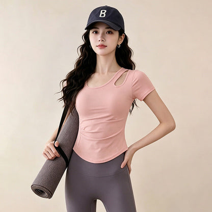 Womens Short-sleeve Workout Top Cropped Style Waist-cinching And Slimming