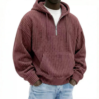 Solid-color Loose-fitting Corduroy Mens Hoodie