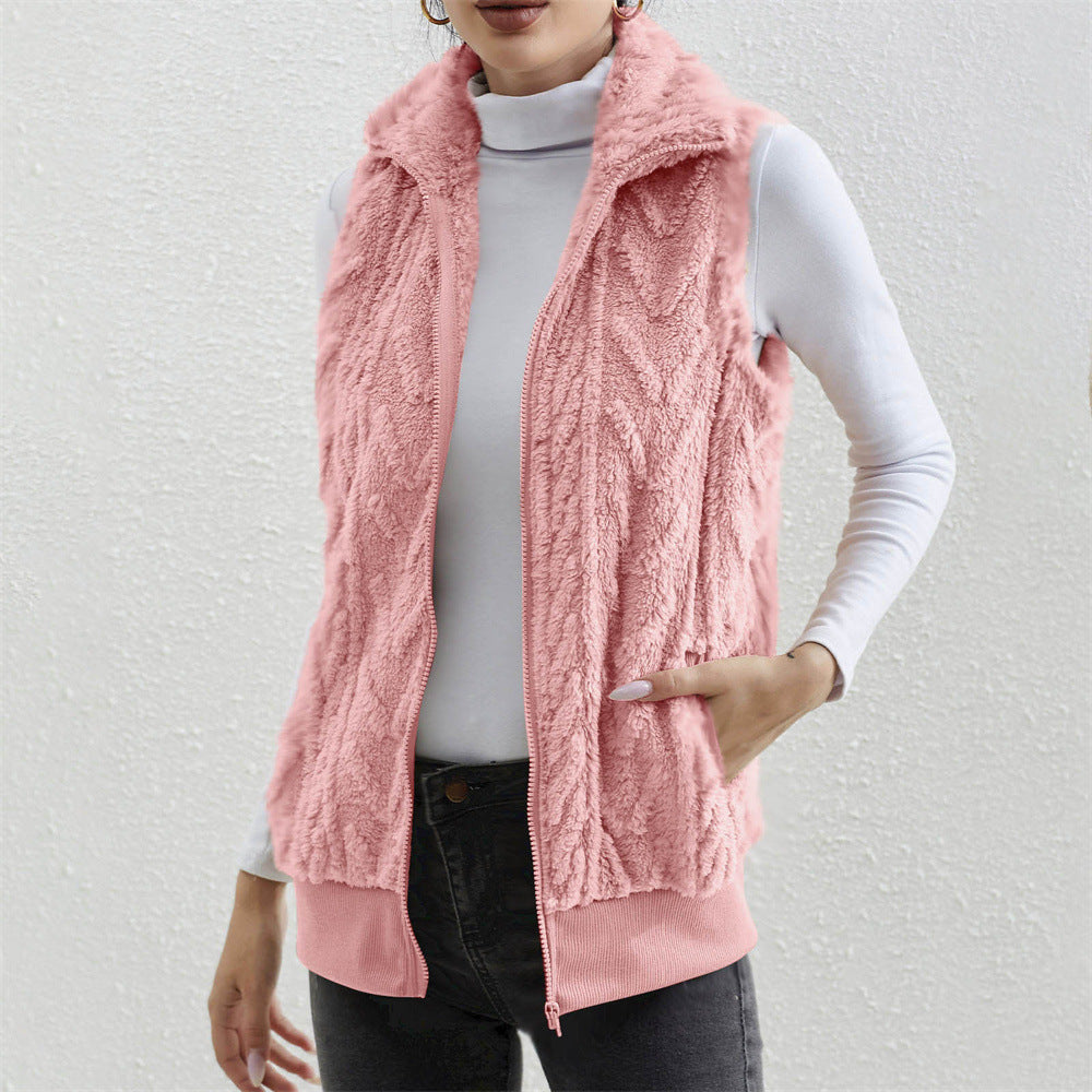 Thickened Jacquard Double-Faced Fleece Sleeveless Vest For Women
