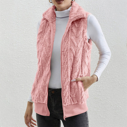 Thickened Jacquard Double-Faced Fleece Sleeveless Vest For Women