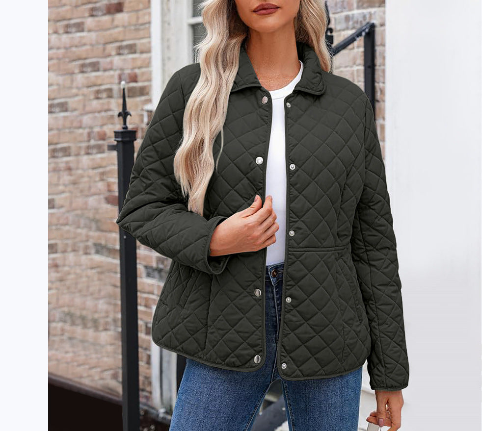 Womens Casual Solid-color Lapel Quilted Jacket