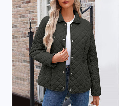 Womens Casual Solid-color Lapel Quilted Jacket