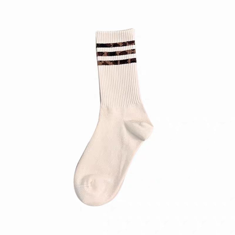 Womens Mid-calf Long Socks Versatile Striped Knee-high Cotton Socks