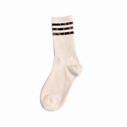 Womens Mid-calf Long Socks Versatile Striped Knee-high Cotton Socks