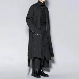 Irregular Japanese-style Long Trench Coat For Men