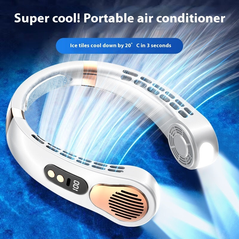 With Light Digital Display Leafless Halter Fan USB Portable Mute Lazy Student Outdoor Halter Fan