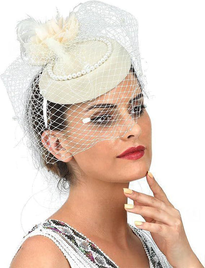 Retro Tulle Hat With Flowers For The Stage