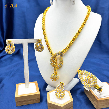 Best-selling Dubai Bride 24k Gold-plated Necklace Bracelet Earring Ring Four-piece Set