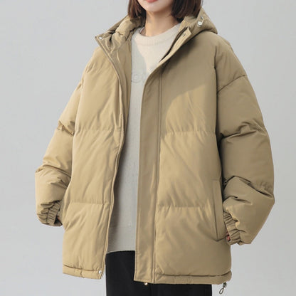 Womens Loose-fitting Solid-color Versatile Cotton Coat