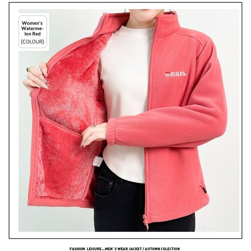 Fleece-lined Heavyweight Polar Fleece Windproof And Warm Stand-collar Jacket