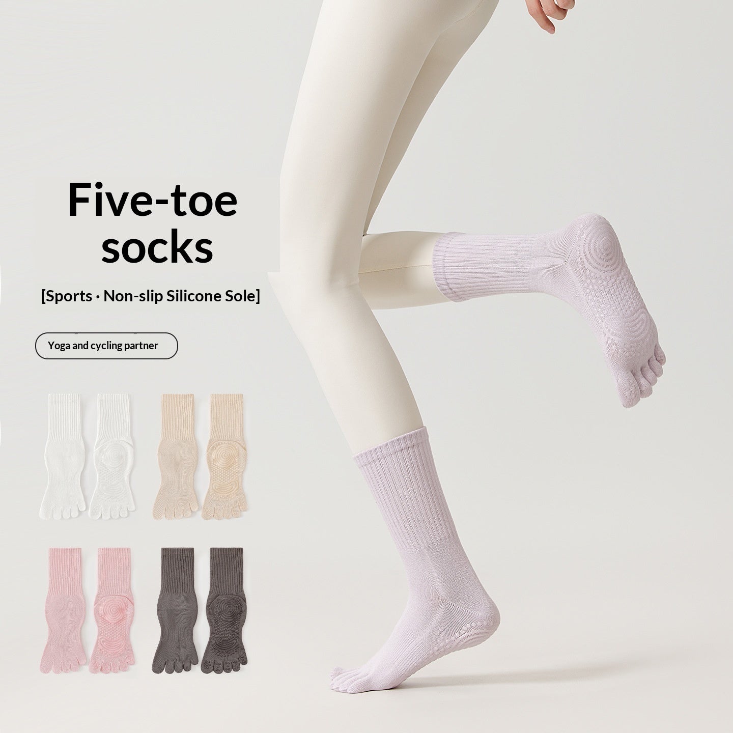 SpringSummer Yoga Socks Five-Toe Mid-Calf, Non-Slip