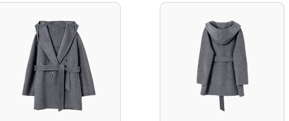 Hooded Oversized V-neck Cashmere Bathrobe Coat