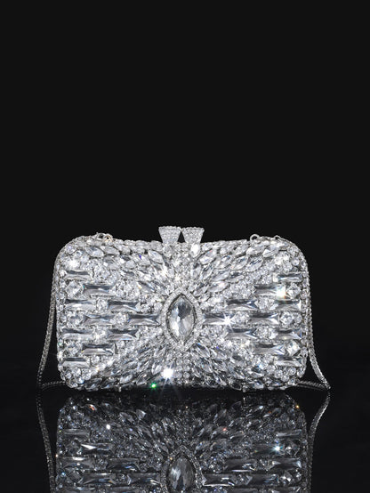 High-end Luxurious Heavy-Embroidered Shiny Champagne Bottle Rhinestone Evening Bag
