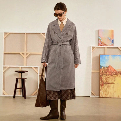 Casual Woolen Lace-up Long Coat