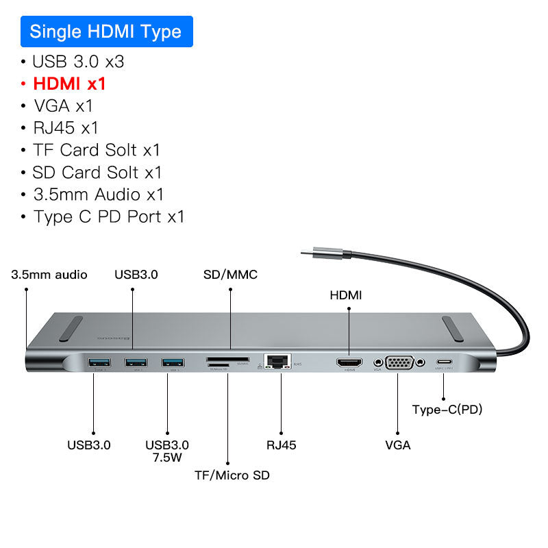 10-Port HDMI VGA USB Hub Docking Station with Cooling Bracket