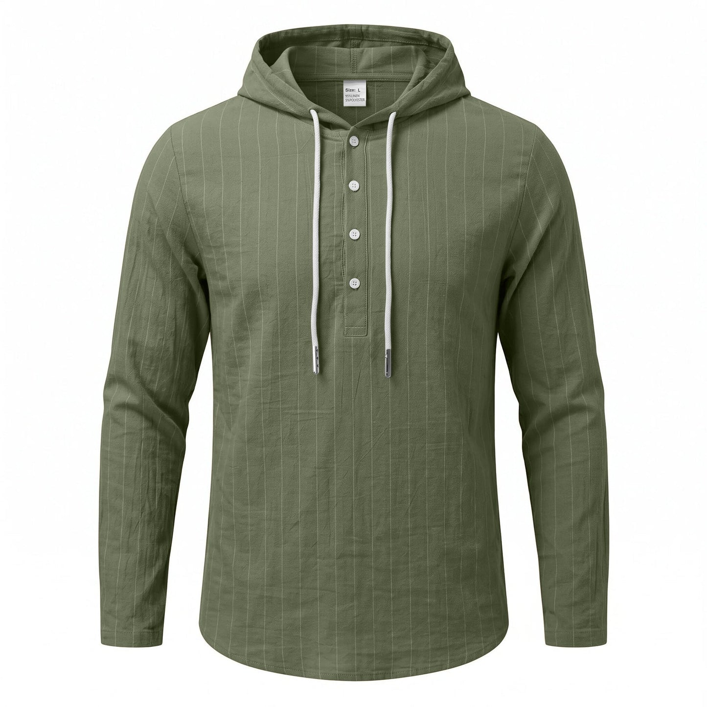 Casual Mens Loose-fit Vertical-striped Hooded Long-sleeve Shirt