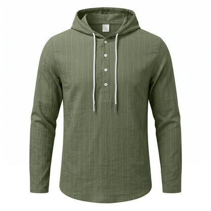 Casual Mens Loose-fit Vertical-striped Hooded Long-sleeve Shirt