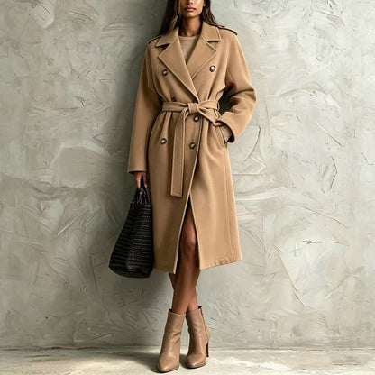 Double-breasted Belted Mid-length Wool Coat