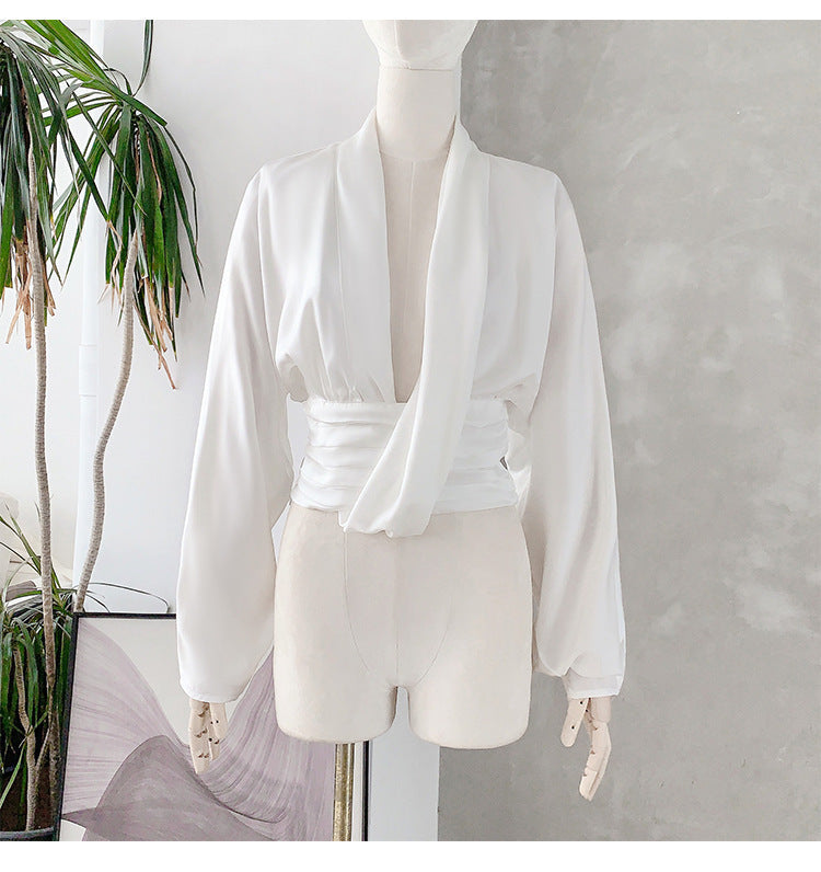 French Drape Pleated Long Sleeve Shirt