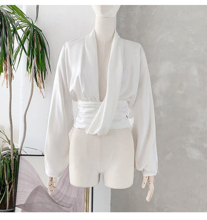 French Drape Pleated Long Sleeve Shirt