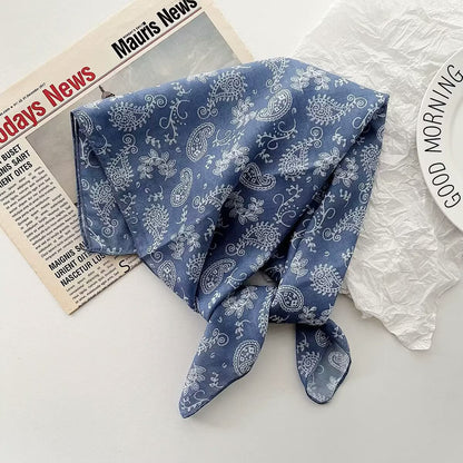 Korean-style Cashew Flower Cotton-Linen Square Scarf For Women