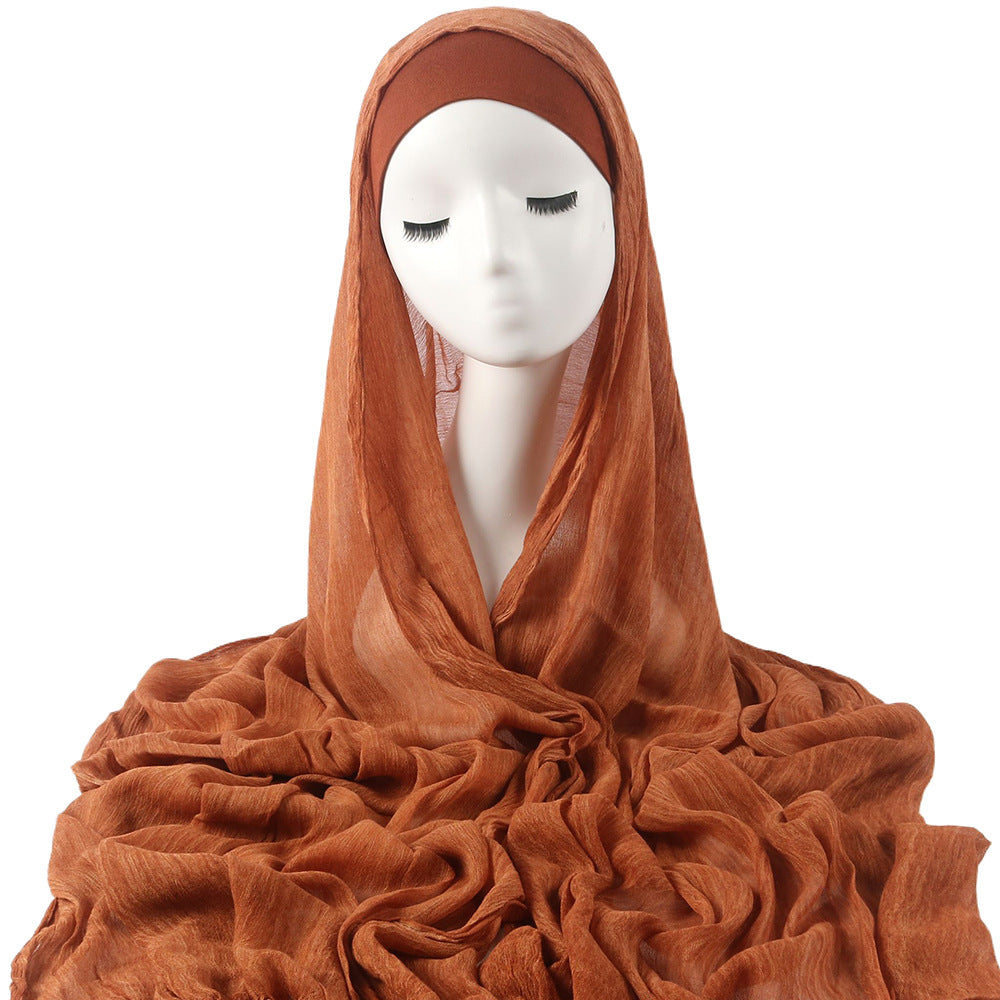 New Womens Solid-color Pleated Faux Hijab