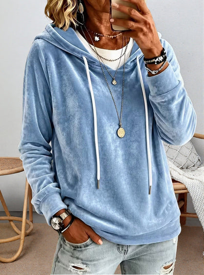 Womens Stylish And Elegant Gold-velvet Hooded Long-sleeve Sweatshirt