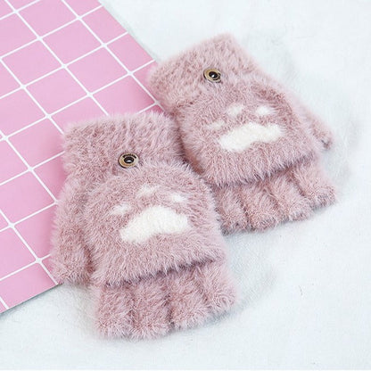 Half-finger Knitted Warm Cat-claw Gloves