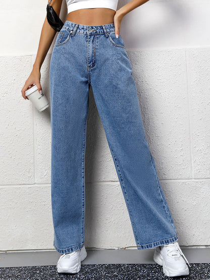 Autumn Casual High-waisted Straight-leg Jeans