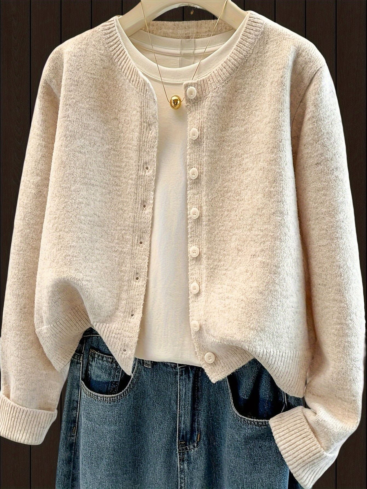 New Autumnwinter Womens Short Loose-fit Round-neck Knit Cardigan Sweater Jacket