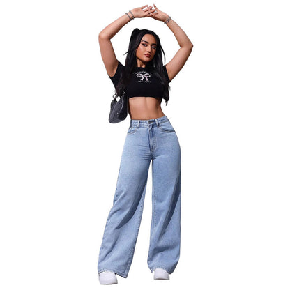 Floor-length Flared Straight-leg Denim Jeans For Women