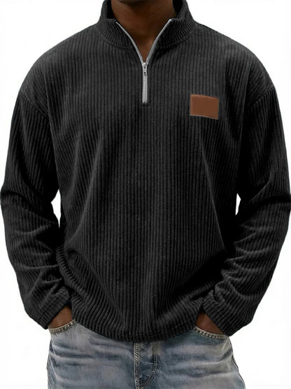 Mens Retro Corduroy Fashion Embroidered Pullover With A Stand-up Collar