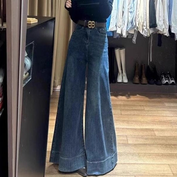 Stretchy Loose-fit Figure-flattering Draped Straight-leg High-waist Wide-leg Denim Jeans