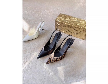 French Leopard Print Pointed Toe Backless Sandals For Women 2026 Summer New Stiletto High Heels Sexy Mature Style Pumps