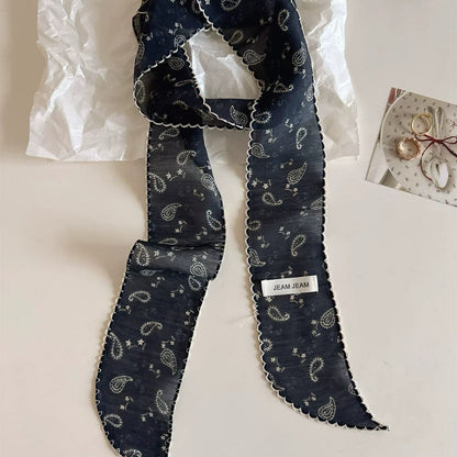 Korean-style Retro Floral Long Silk Scarf