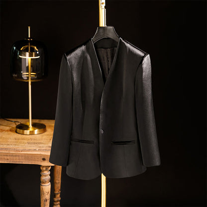 Acetic Acid Slim-fit White Collarless Petite Blazer For Women