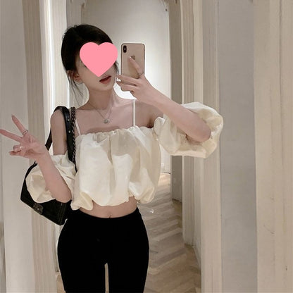 Sexy Off-shoulder Puff-sleeve Tea-length Strap Dress For Women