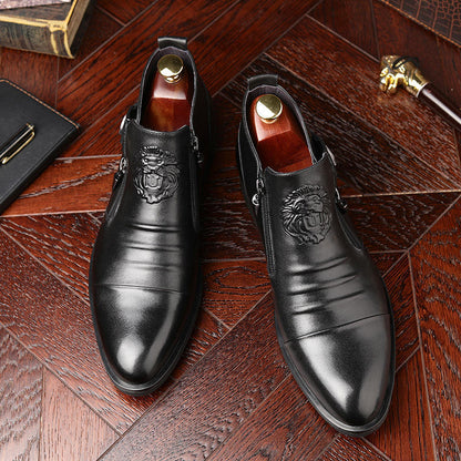 Short Horseshoe Heel Embossed Pull Boots