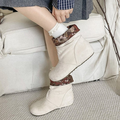Slouch Ankle Boots Women Round Toe Soft Suede Inner Wedge Short Boots