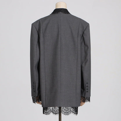 Lace-Panel Design Statement Long-Sleeve Structured Blazer For Women
