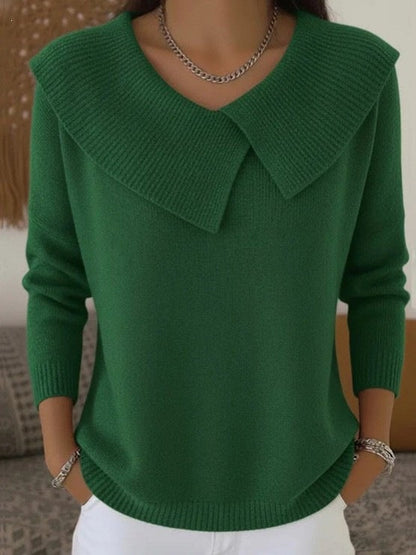 Women's Autumn  Winter New Arrival  Chic Oversized Sweater, Korean Retro Collared Knit Top, Slimming & Versatile